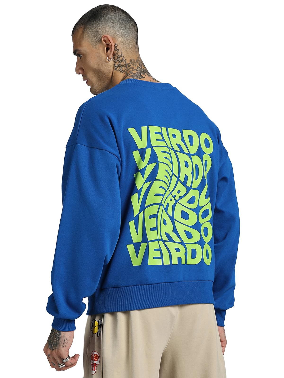 veirdo Cotton Polly Fleece Oversized Fit Blue Graphic Sweatshirt for Men-picture-26