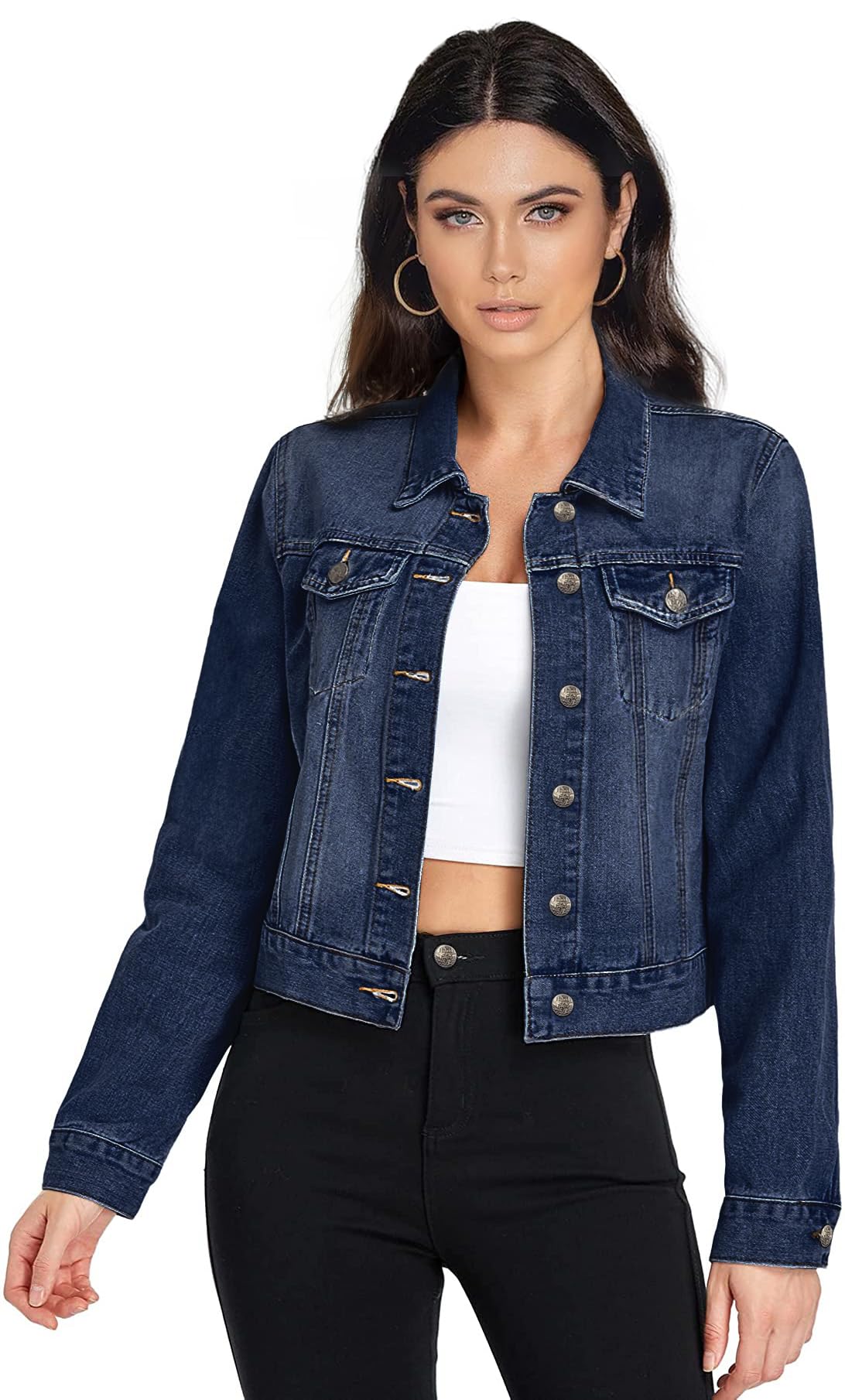 Hybrid & Company Women's Long Sleeve Denim Jackets Basic Button Down Jean Jacket with Pockets