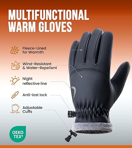 Miniatura 7 de PULIOU Guantes térmicos impermeables de invierno para hombres y mujeres, para clima frío, resistentes al viento, guantes de nieve con dedos para