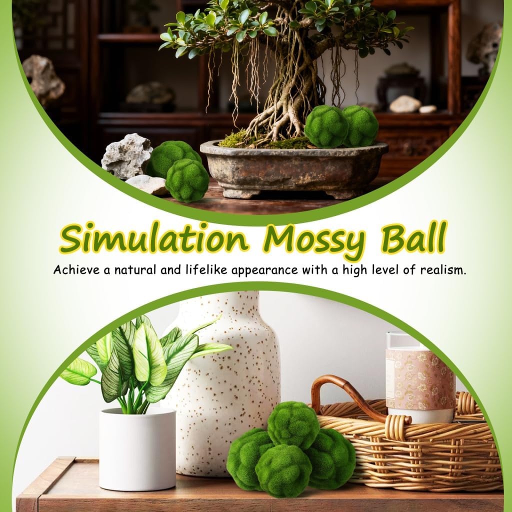 4 Pack Simulated Mossy Ball Decorative Balls for Bowls Fake Moss Ball Ornament for Vase Filler Table Centerpieces Home Decor Lightweight Fade-Resistant Artificial Plant Balls
