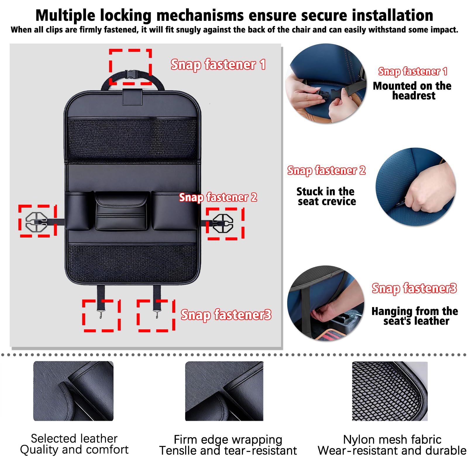 Organizer per sedile posteriore auto, organizer per sedile posteriore con supporto per telefono touchscreen, custodia protettiva in pelle di alta qualità con borsa portaoggetti, scatola per
