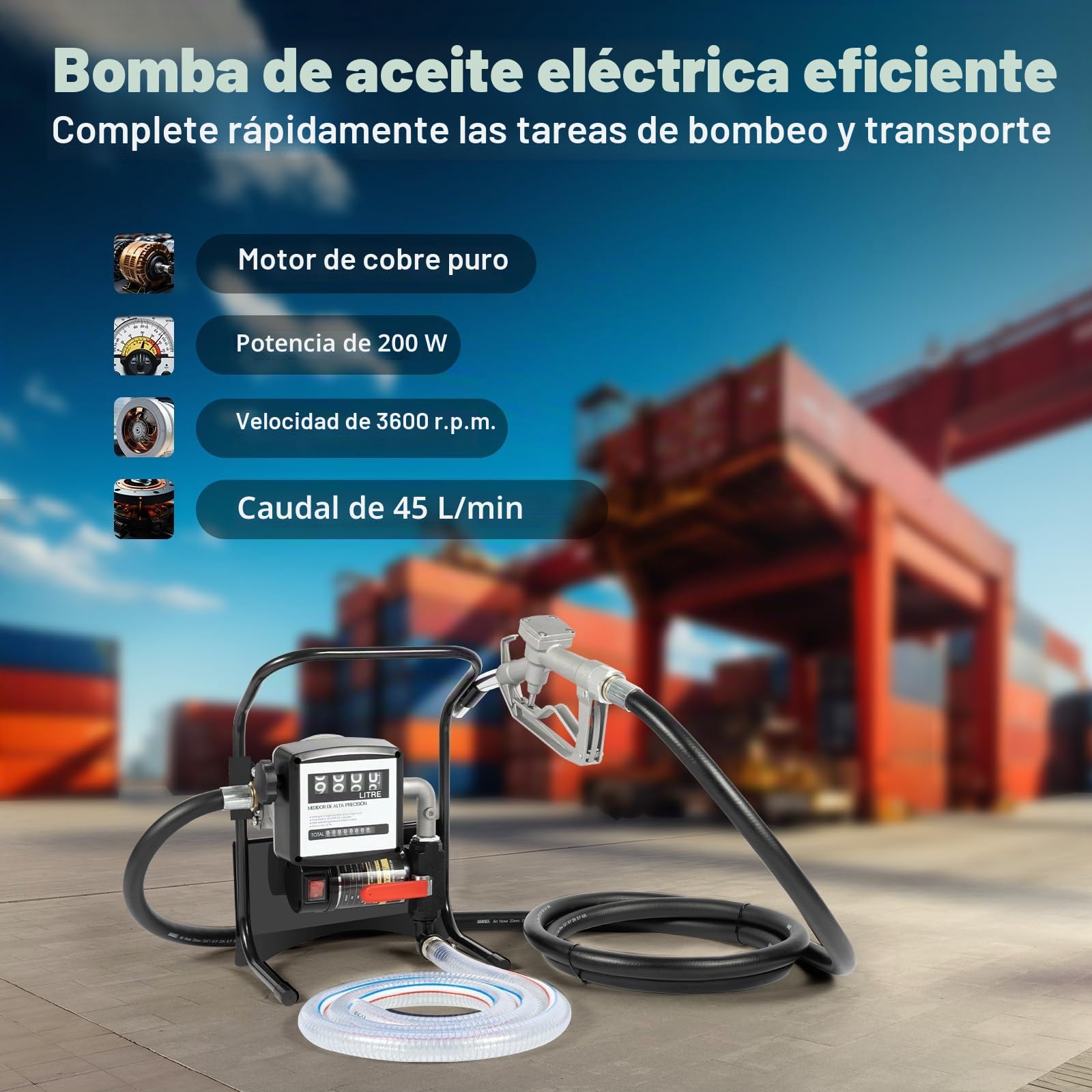 Bomba Gasoil Electrica, 220 V Bomba Transferencia Diesel 45 l/min Bomba Diesel Auto Aspirante Bomba de Transferencia de Fluido Diesel con Mangueras de Cierre Manual