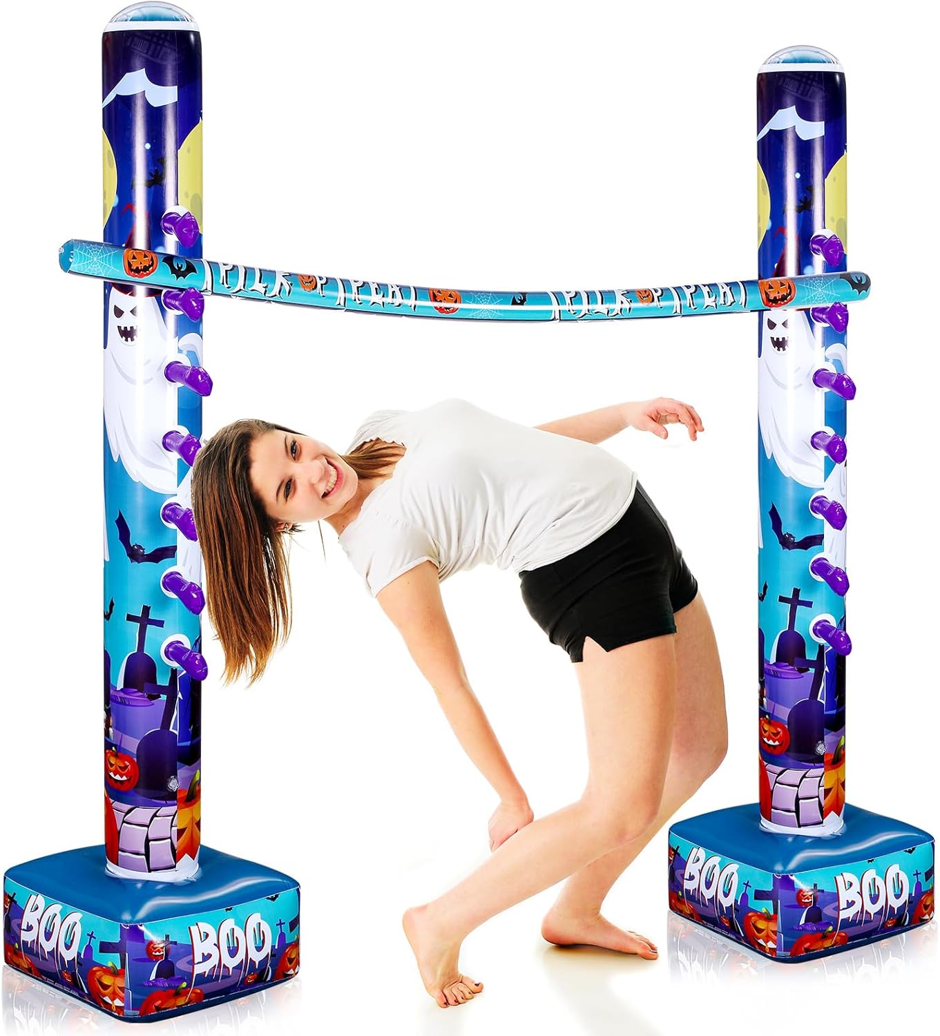 Seenelling Halloween Inflatable Limbo Game Party Carnival Limbo Stick Halloween Inflatable Game for Indoor Outdoor Lawn Yard Party Games Supplies(Ghost)