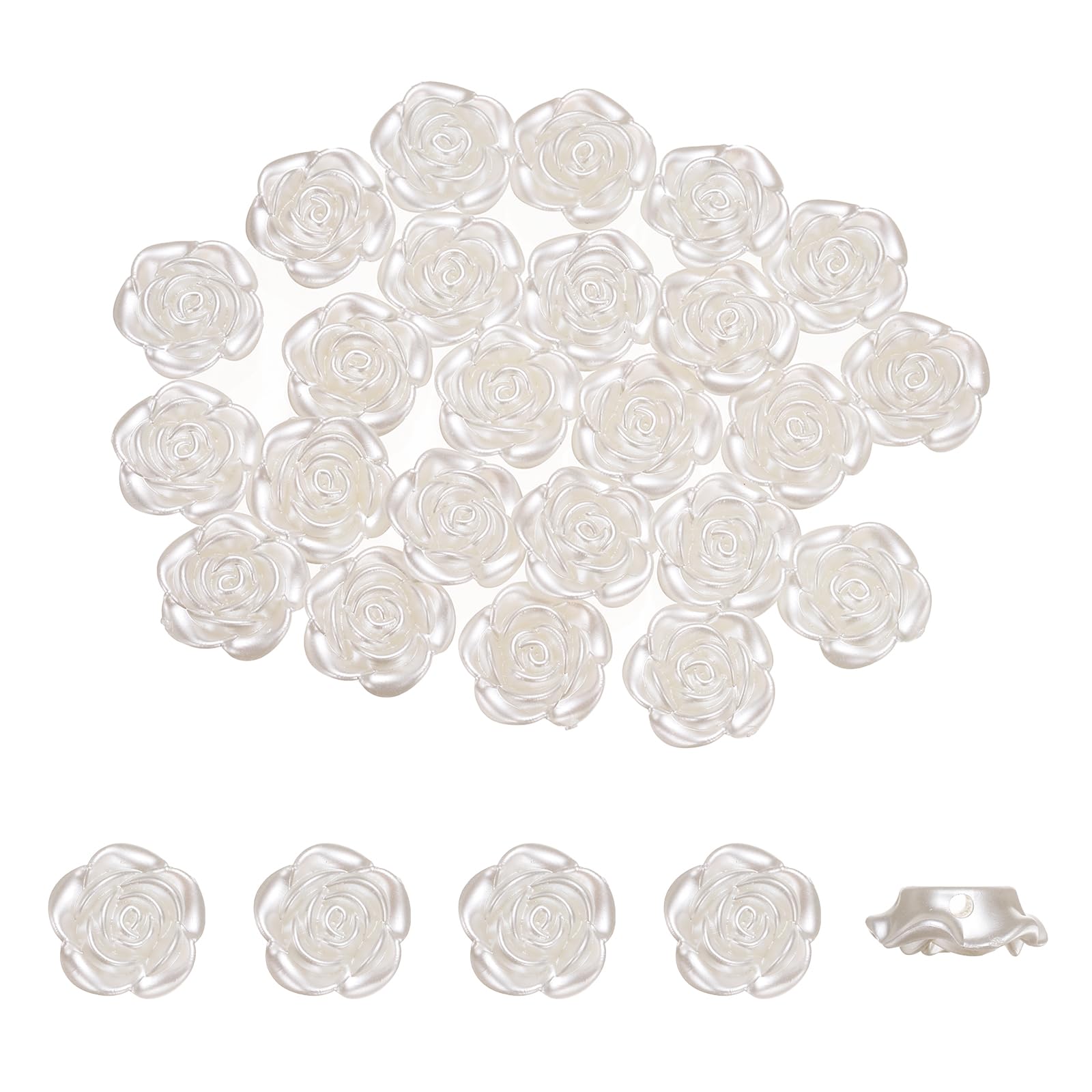 sourcing map Rose Flower Buttons,Pearl ABS Flat Back 16mm,White 100Pcs