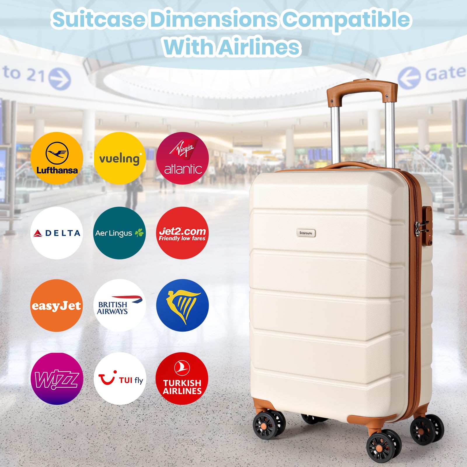 H.yeed Ensemble de Valises de Voyage 3 Pièces, Valise Cabine Rigide Légère en ABS avec 4 Roues Pivotantes et Serrure TSA, 21" + Sac de Voyage et Trousse de Toilette, Blanc