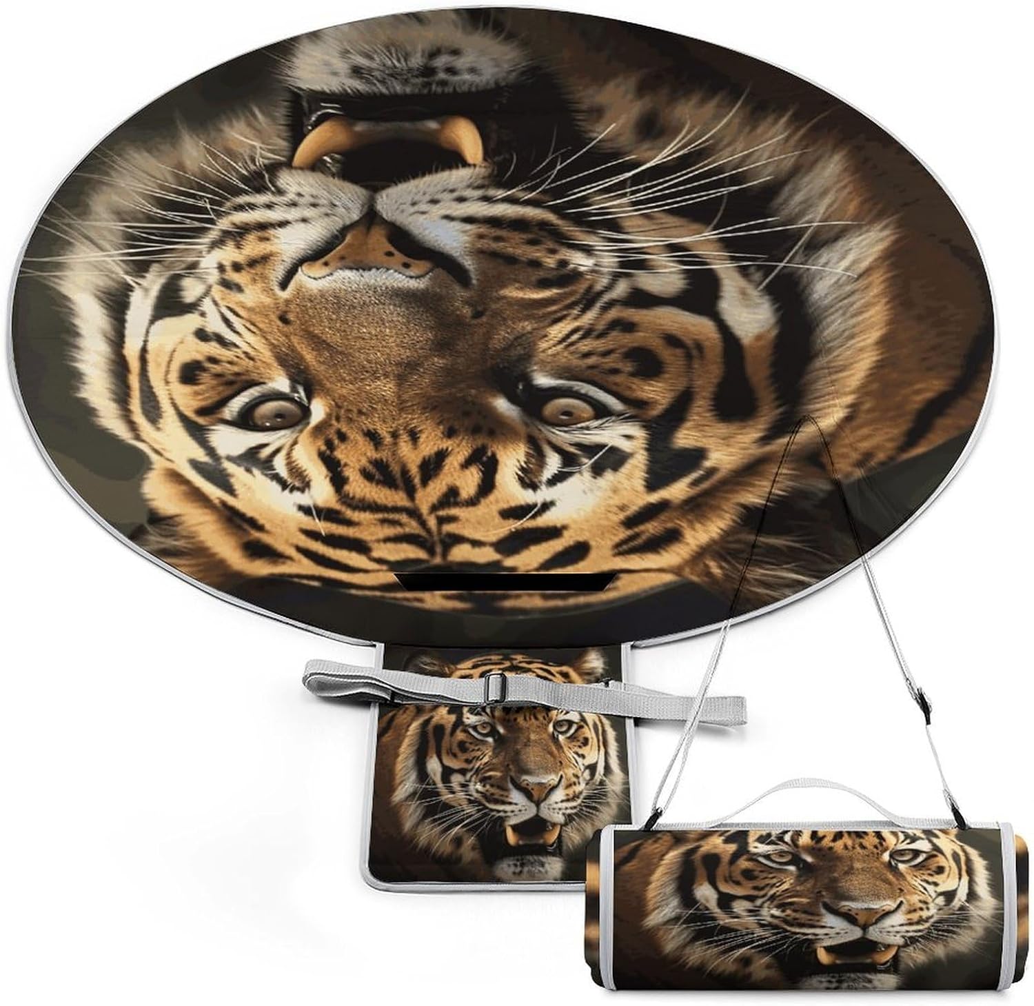 Tiger Picnic Mat Lightweight Waterproof Picnic Blankets Extra Large Picnic Outdoor Blankets Foldable Sandproof Beach Blanket for Park Beach Camping Courtyard 58.3''x58.3''