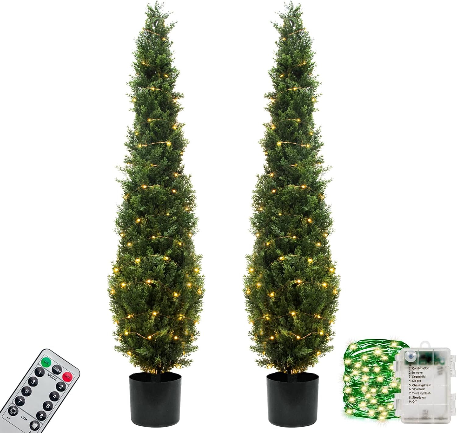 Two 4FT Artificial Cedar Trees, UV Resistant Potted Plant Faux Cedar Topiary Trees, Artificial Plants for Indoor Outdoor Garden Cedar 4FT