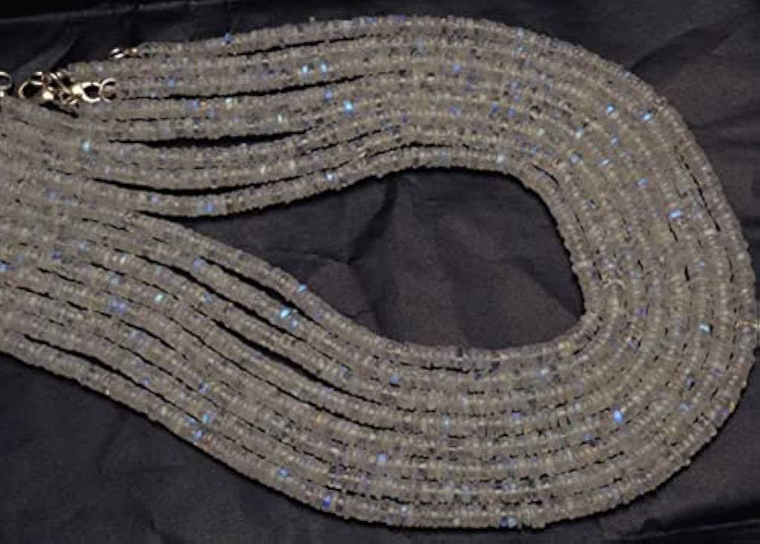 Collier Pierre de Lune Rainbow idée cadeau d'anniversaire perles 4mm éclat bleu magique