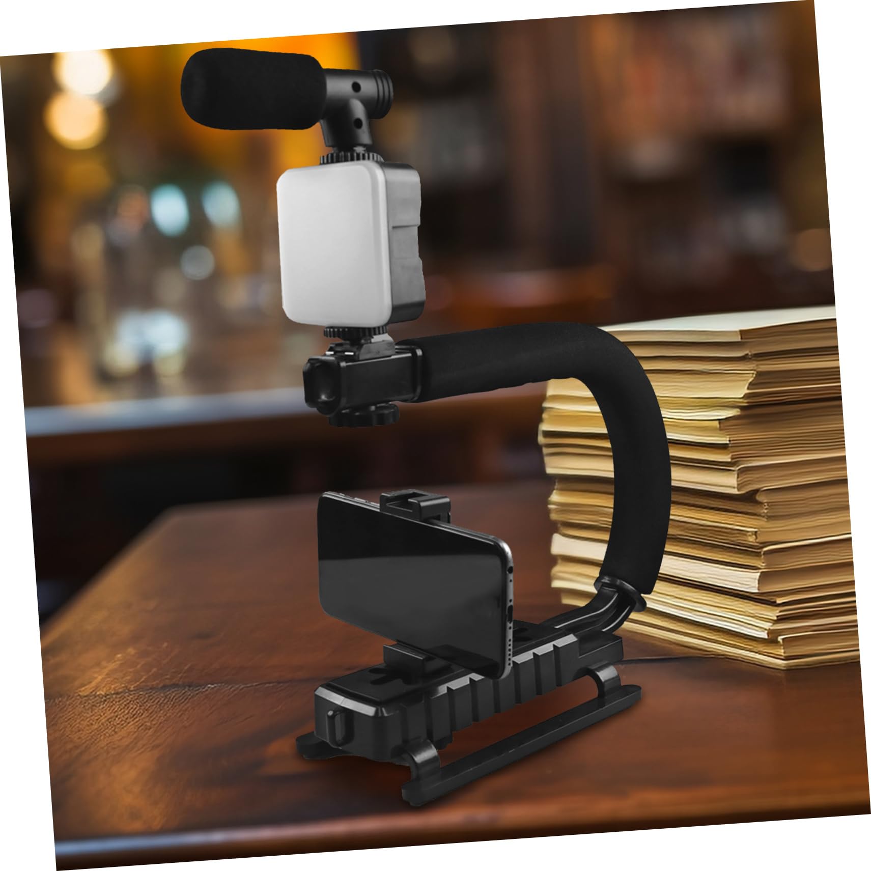Stabilizzatore Fotocamera Gimbal a U Nero Leggero in Abs | Reflex Dslr, per Riprese All'aperto e Viaggio, Impugnatura in Schiuma Lega di Alluminio