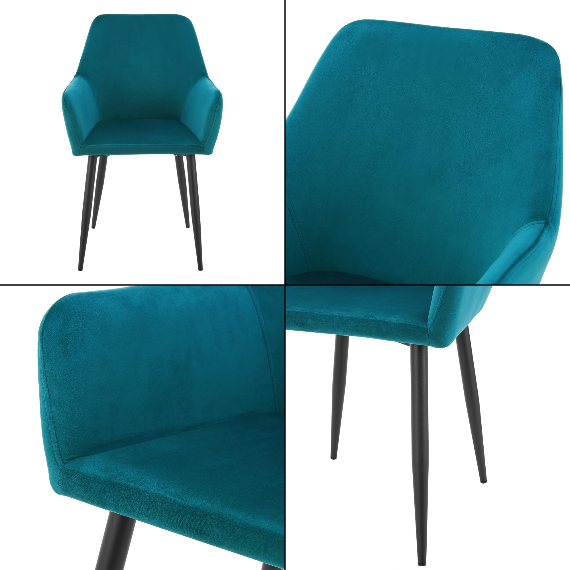 [en.casa] Juego de 2 Sillas de Comedor Hollola con Reposabrazos Set de 2 Sillas de Cocina Asientos tapizados Terciopelo y Acero 86 x 57 x 56 cm Altura del Asiento: 48 cm - Turquesa