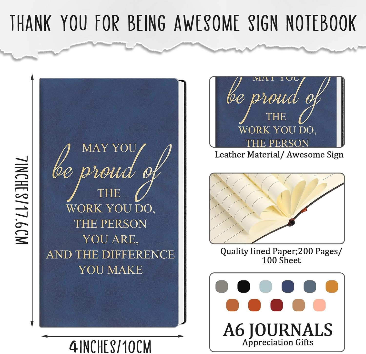 Fuutreo 10 Pcs Teacher Appreciation Week Gift Bulk for Employee Coworker Inspirational A6 Leather Notebook Thank You Journal Gift Bulk for Nurse Volunteer Team Staff Office School(Proud)
