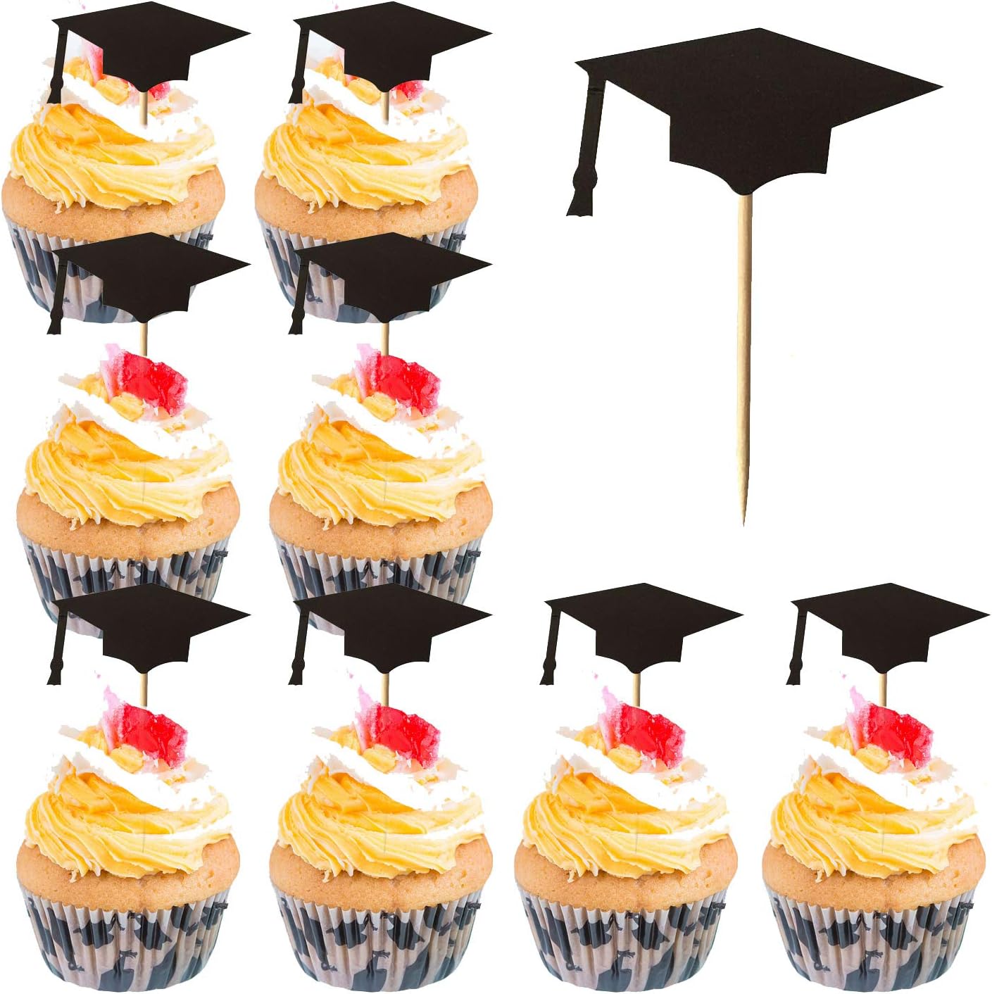 Graduation Cupcake Toppers, 60 PCS Graduation Cake Toppers Grad Bachelor Cap Toppers Picks with Toothpick for Graduation Party Cake Food Decoration