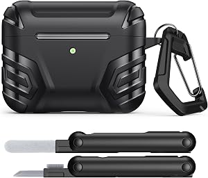 MoKo AirPods Pro 3 Case (2025), Cool Armor Case Compatible with Apple AirPods Pro 3rd Generation, TPU Anti-Shock Protective Cover with Cleaning Kit and Keychain, Black