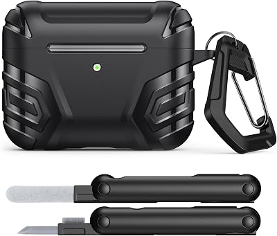 MoKo AirPods Pro 3 Case (2025), Cool Armor Case Compatible with Apple AirPods Pro 3rd Generation, TPU Anti-Shock Protective Cover with Cleaning Kit and Keychain, Black