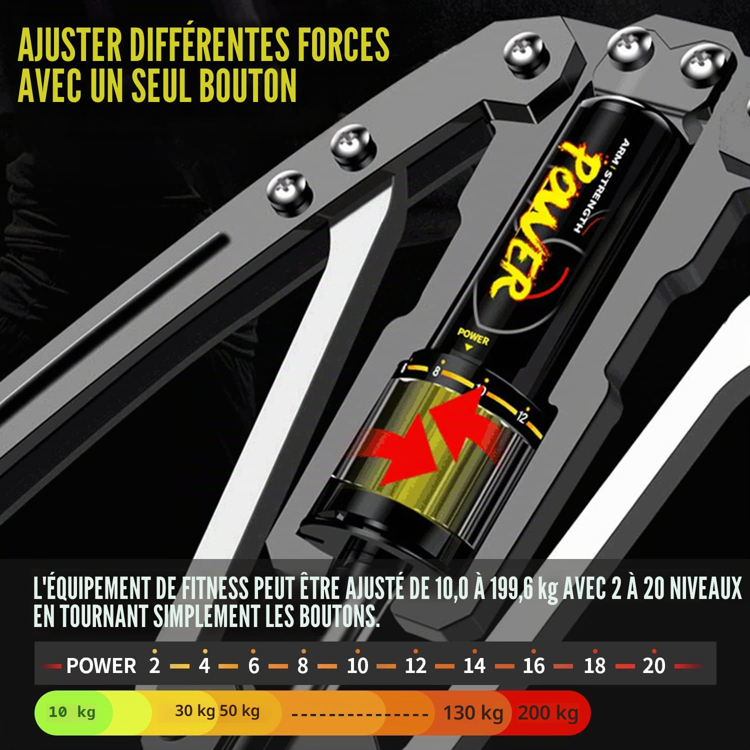 Musculation Avant Bras Barre Twister Réglable Power Twister 10-200kg Musculation Homme Pectoraux Biceps Alteres Musculation Femme Exercices du Haut du Corps, de la Poitrine, des épaules