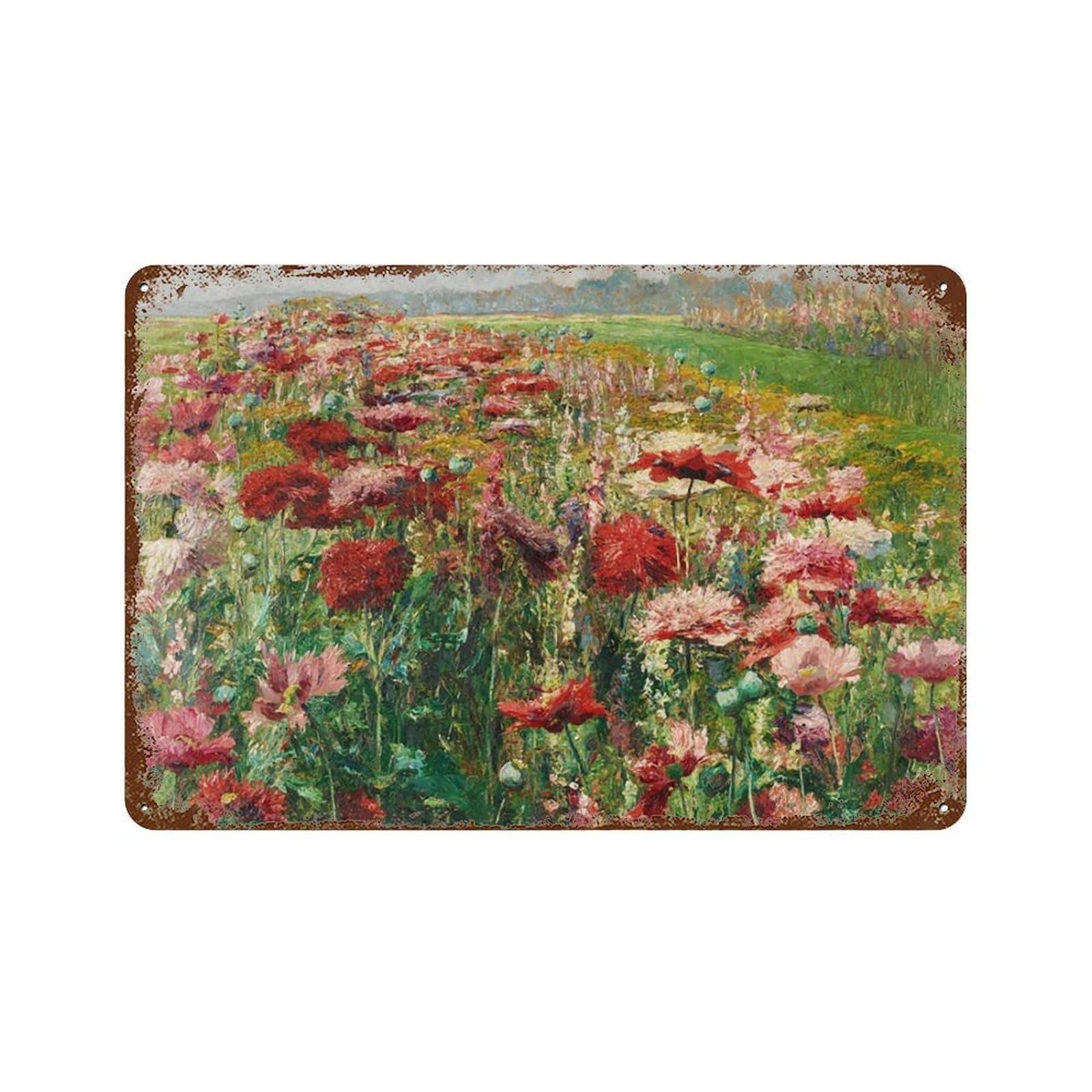 xiaoxiaoshen Vintage Poppies Field Painting_ Wildflower Meadow Landscape Wall Decor Art Metal Tin Poster Modern Home Decor Art Home Bar Shop Decorations Vintage Sign 20x30cm