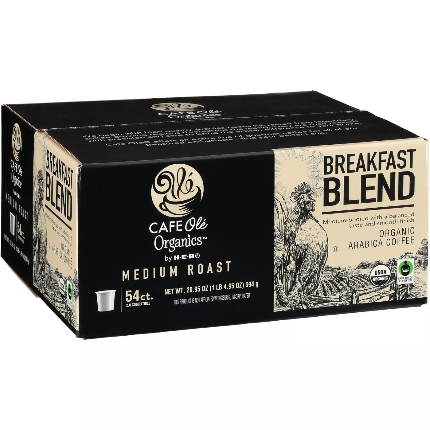 Generic CAFE Olé Organics by H‑E‑B Medium Roast Breakfast Blend Coffee Single Serve Cups 54 ct