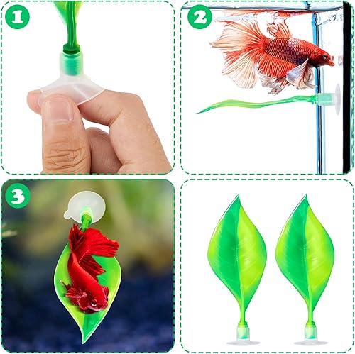 Miniatura 3 de WILLBOND Hamaca de silicona de 2 piezas para peces Betta, cama de pez Betta, práctico lugar de descanso, sin BPA, cómoda y segura (verde)