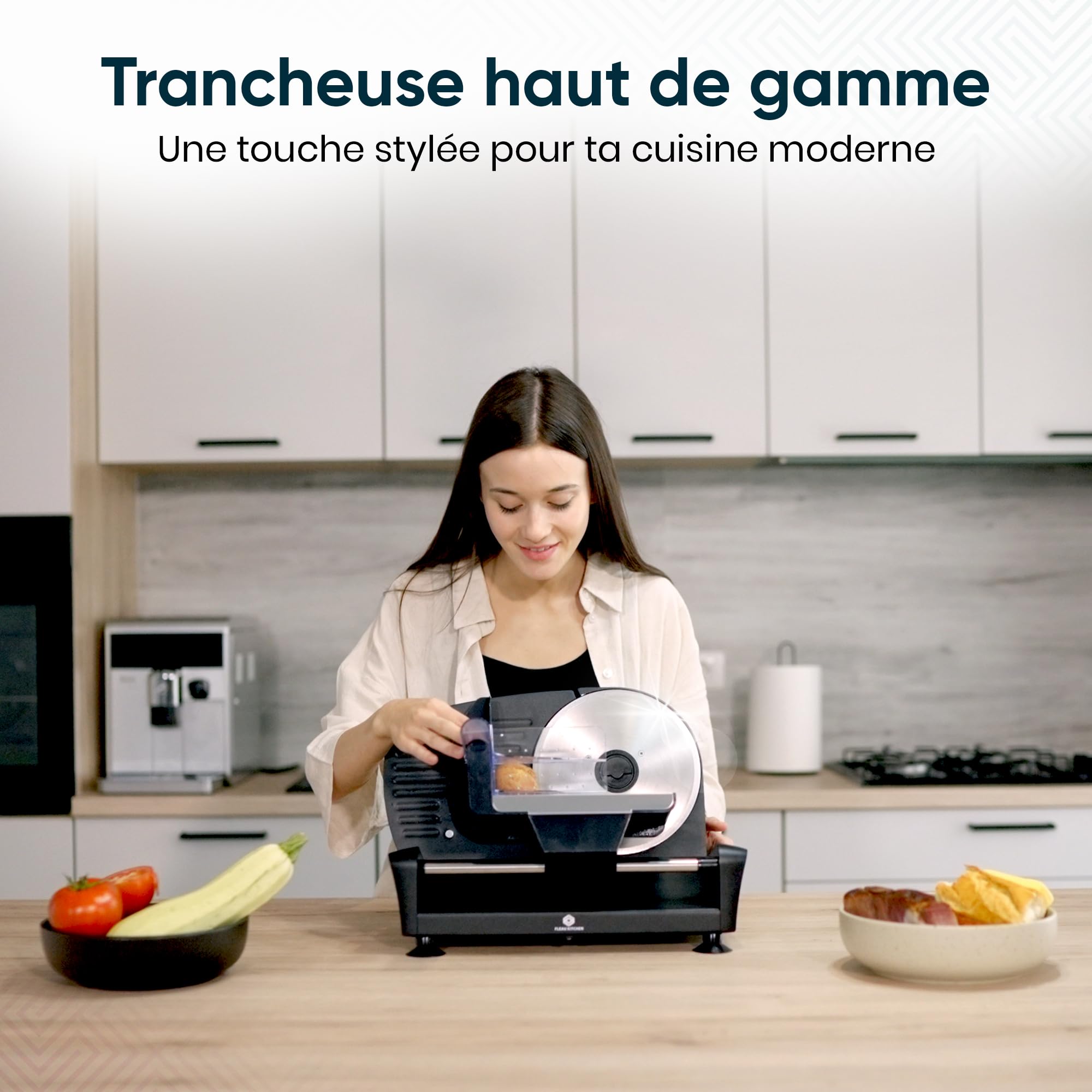 Trancheuse à viande professionnelle Fleau Kitchen - Comprenant 2 lames de coupe en acier inoxydable - Épaisseur réglable - Multifonction - Moteur puissant - Coupe tout usage - Coupe fine