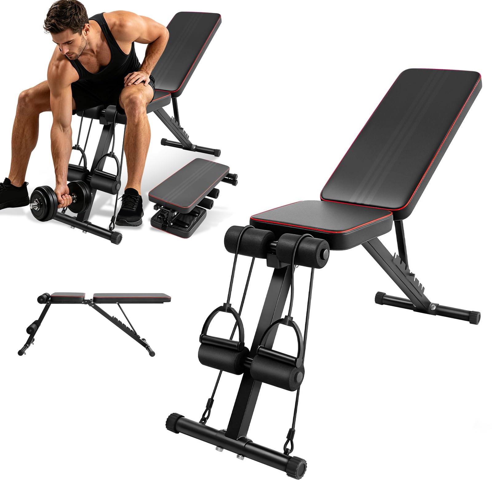6 in 1 Adjustable Weight Bench, 800LBS Weight Workout Bench with Leg Extension and Preacher Pad, Utility Weight Bench with 6-Position Adjustable Backrest, Strength Training Benches for Home Gym