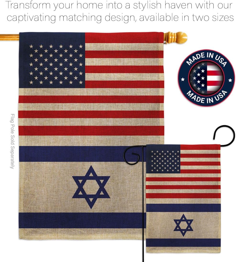 Israeli American Flag Bandera de Israel Burlap Flag Pole Set Home Banner Lawn Yard Sign Room Post Gravesite Stand Cemetery Outdoor Tapestry Grandma Gifts Grave Decor Jewish Decorations Made in USA