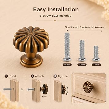 OAMCEG 6 Pack Vintage Cabinet Knobs - Pumpkin Style Bronze Drawer Knobs, Antique Round Cupboard Door Handles, Decorative Furniture Knobs for Kitchen, Wardrobe and Dresser