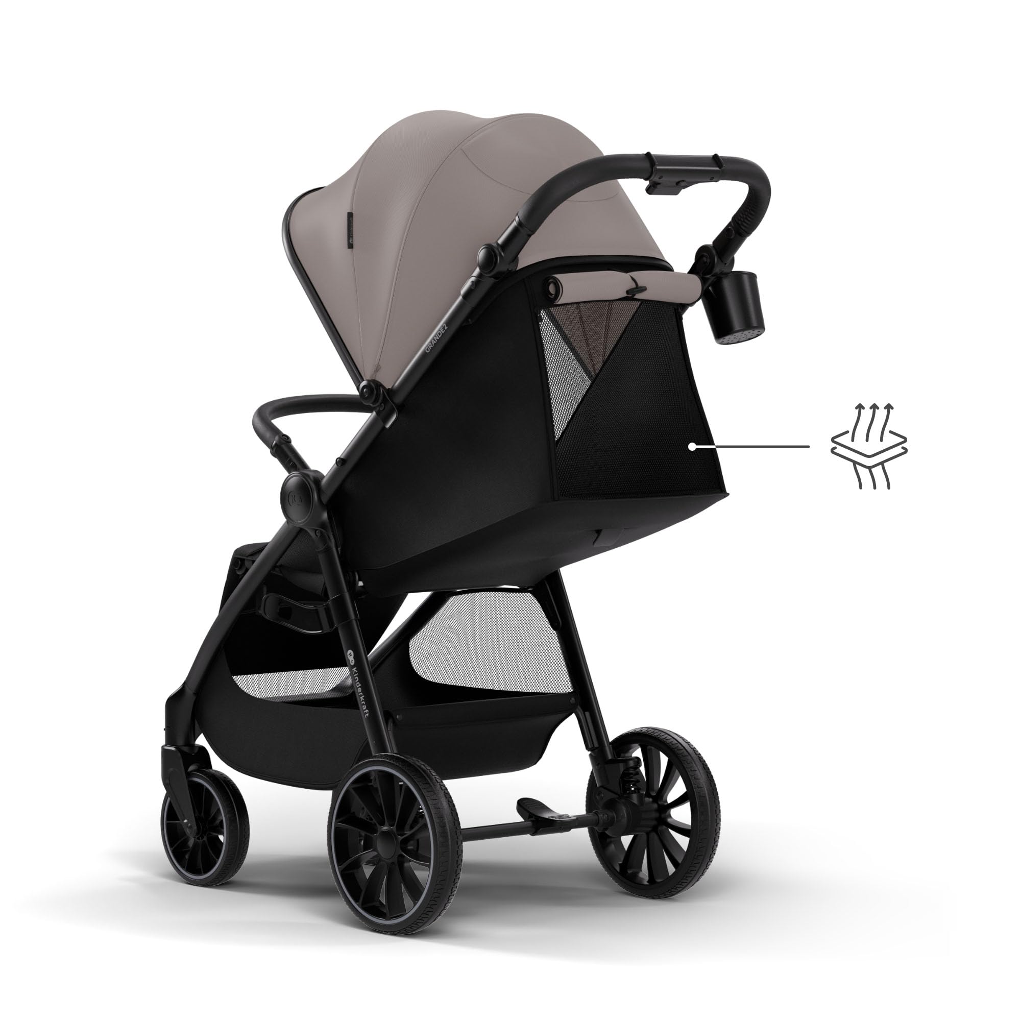 Kinderkraft GRANDE 2 – Cochecito | Ruedas grandes, CLICK&FOLD, Beige