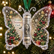 Christmas Cash Gift Holder Ornament, Crystal-Clear Christmas Money Holders for Cash, Funny Holiday Xmas Tree Hanging Ornaments Decor, Gifting Cash Birthday Graduation Back to School Gifts (#I)