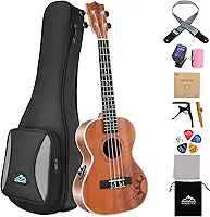 EASTROCK Ukulele Tenor Ukelele Sapele Equalizador Elétrico Embutido Ukulele 66 cm Pacote Grande Ukulele Ukalalee Adequado para adultos, Iniciantes. (26-Sapele-EQ)