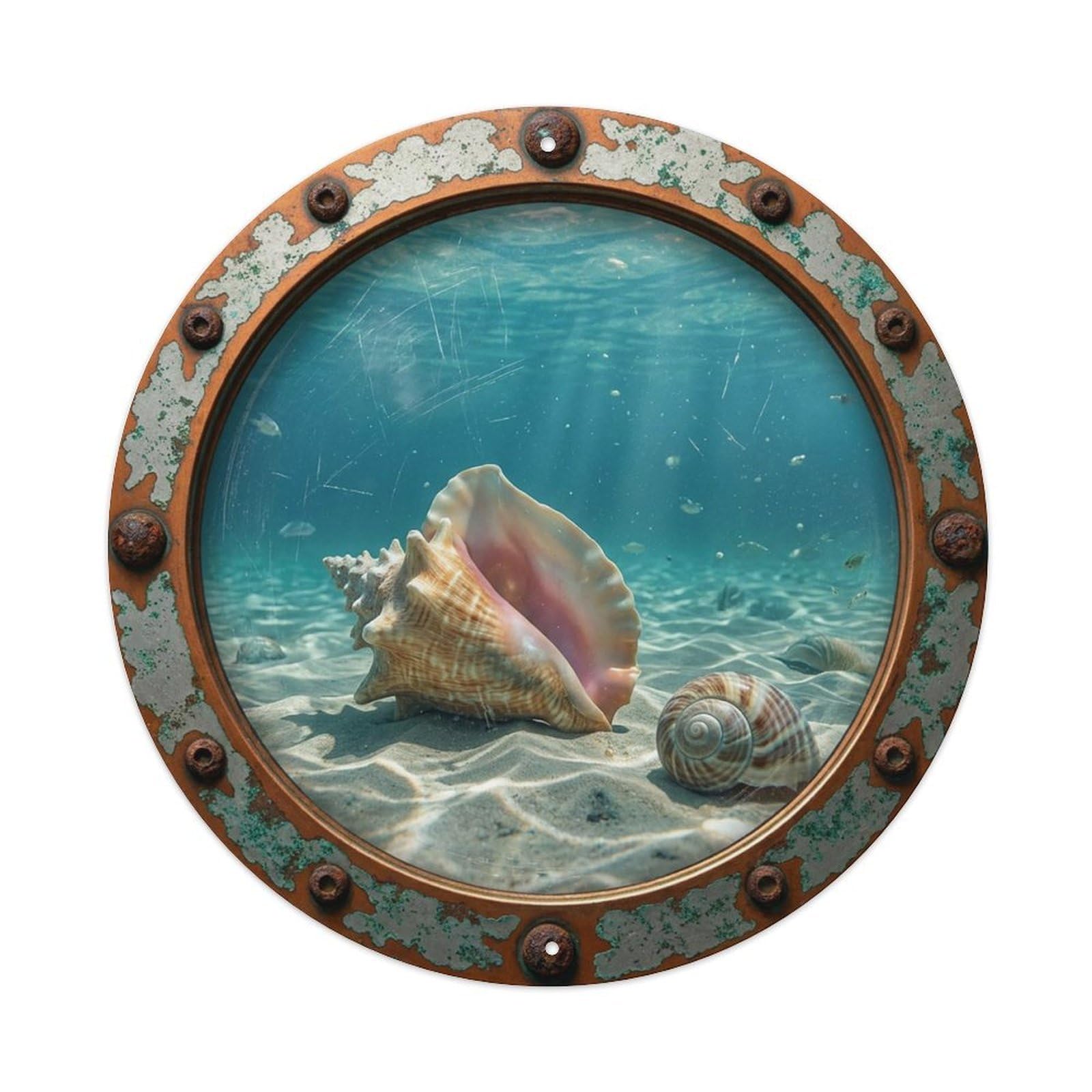 Gead 8X8inch Style Vintage Porthole Conch Shell Nautical Window View Metal Tin Sign