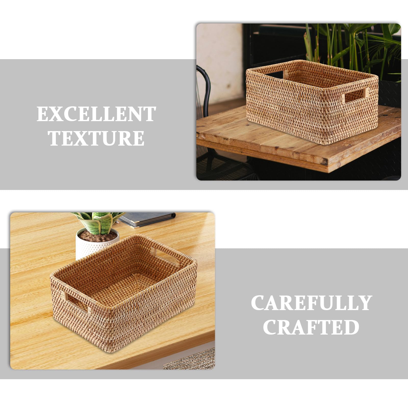 Toddmomy Caja de almacenamiento de ratán tejido para cocina y despensa, baúl grande de mimbre con asas integradas, ideal para artículos diversos, baño y artículos esenciales del hogar. Medidas: