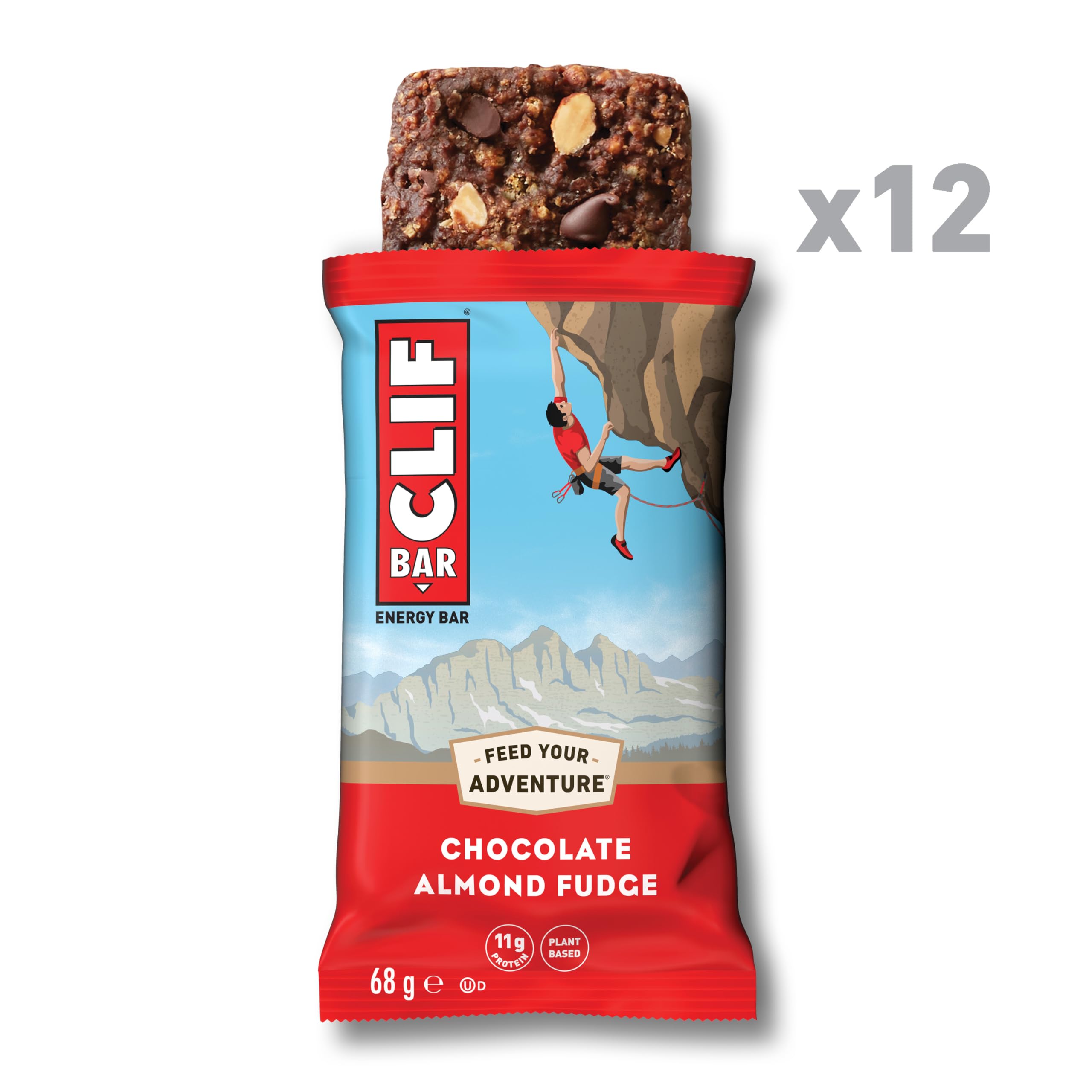 CLIF BAR | Barre Énergétique, Barre de Protéine | Chocolate Almond Fudge | Barre Protéinée Végétale pour la Course à Pied, l'Entraînement au Marathon, le Cyclisme et les Sports d'Endurance | 12 x 68 g