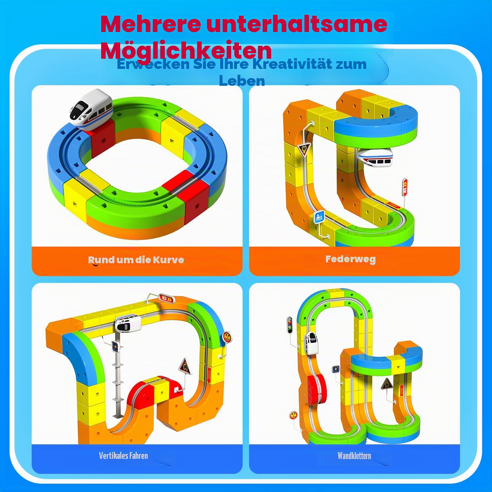 Goody King Eisenbahn Kinder Elektrisch 69 Teile - 3D DIY Magnetzug Set mit Cube Track, Enthält Züge und Verkehrsschilder, Kreatives Lernspielzeug STEM Geschenk für Kinder 4-12 Jahre