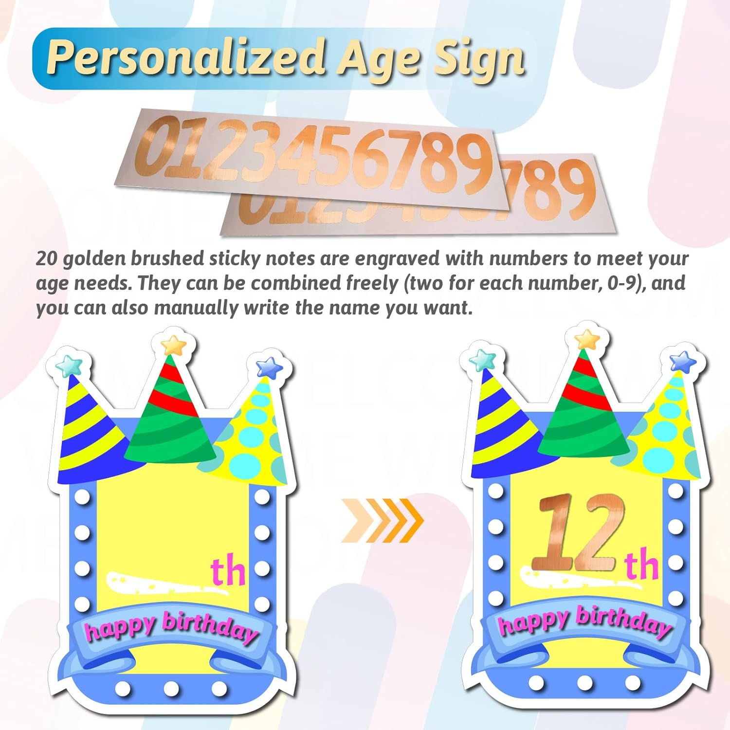 Happy Birthday Yard Sign with Stakes - 15.4 Inch Lawn Sign with 20 Pcs Number Stickers and 19 ft LED Lights, Outdoor Birthday Decoration Party Supplies