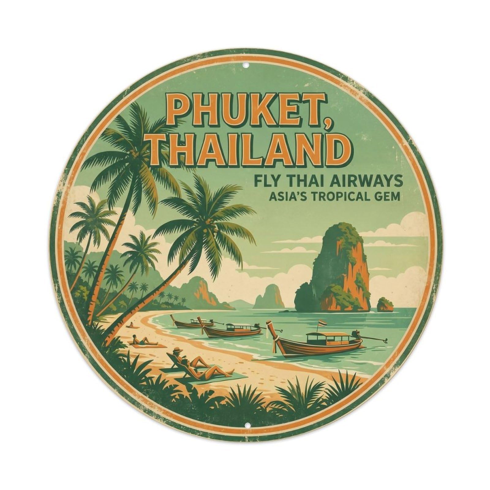 Yrnq 8X8inch Vintage Style Phuket Palm Grove Coconut Beach Resort Travel Island Metal Tin Sign