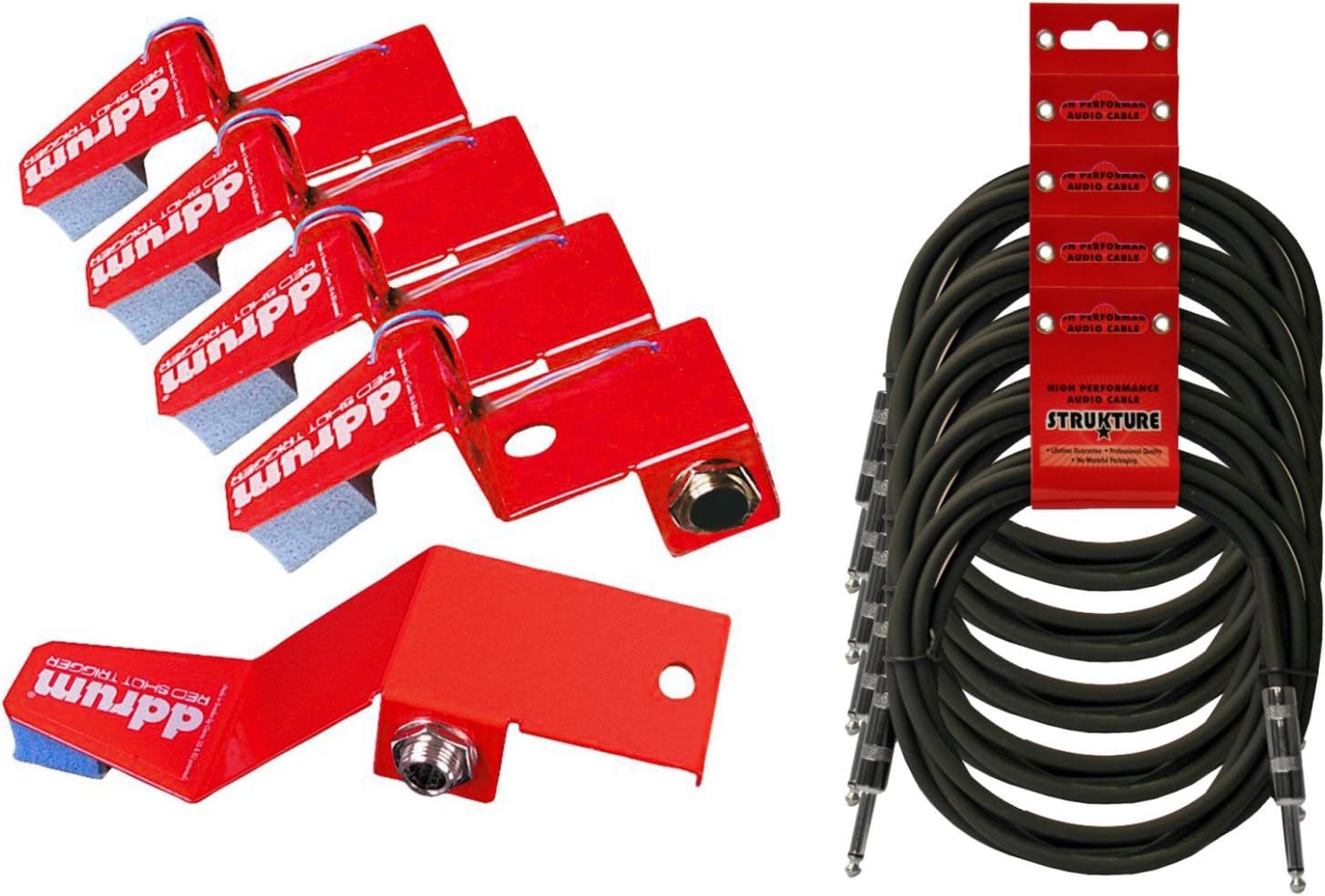 DDrum RSKIT (5) Pack Red Shot Trigger Pack with 4 Snare/Tom Triggers, Bass Drum