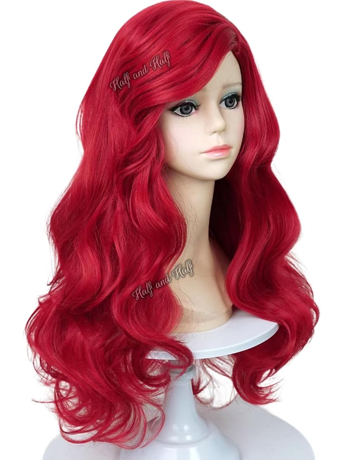 Dark Red Curly Mermaid Wig and Starfish Hairpin 21'' Long Wine Red Wave Mermaid Costume Wigs for Halloween Party Costumes
