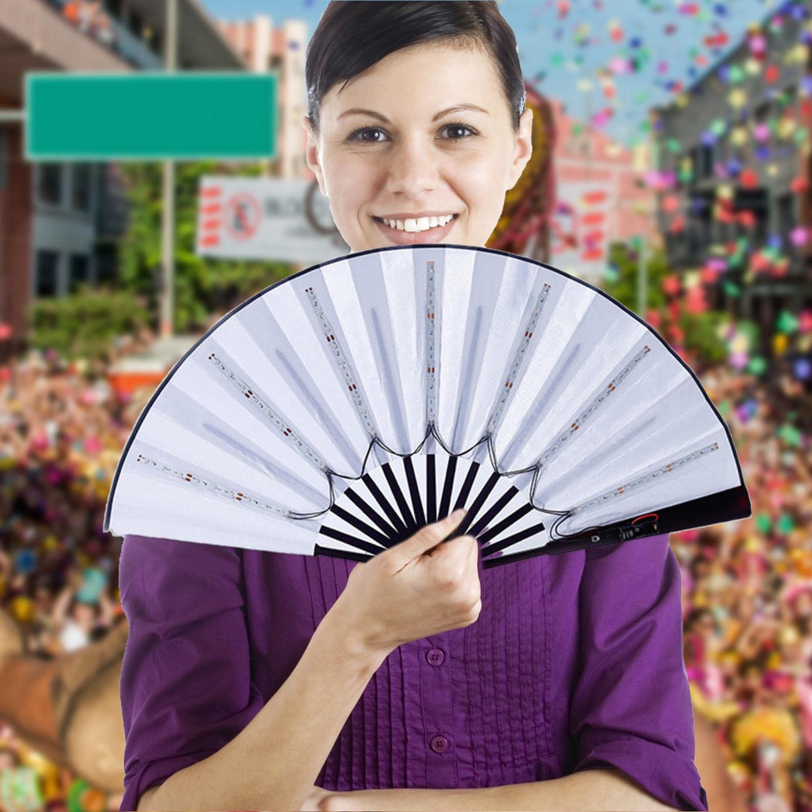 Ventaglio Pieghevole con Luce, Grande Ventilatore Pieghevole a LED, Grande Scomparto Pieghevole per Raves, spettacoli, Feste, Fan della Danza, Accessori Festival, ventaglio per Donne