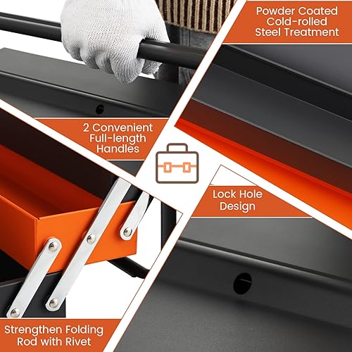 Miniatura 5 de S AFSTAR Caja de herramientas de 22 pulgadas, caja de herramientas de metal de 3 capas con 5 bandejas, asas de longitud completa y diseño de agujero