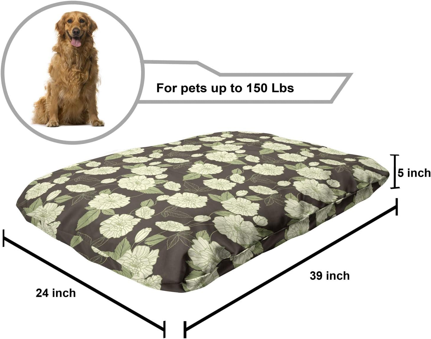 review Lunarable Floral Pet Bed, Phases of a Burgeoning Poppy Flower Bud Form to Bloom Hand Drawn, Chew Resistant Pad for Dogs and Cats Cushion with Removable Cover, 24