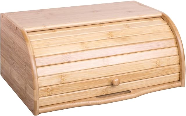 woodluv Bread Bin Countertop Bread Storage for Kitchen With Roll Top Lid, 40 x 27 x 16.5 cm