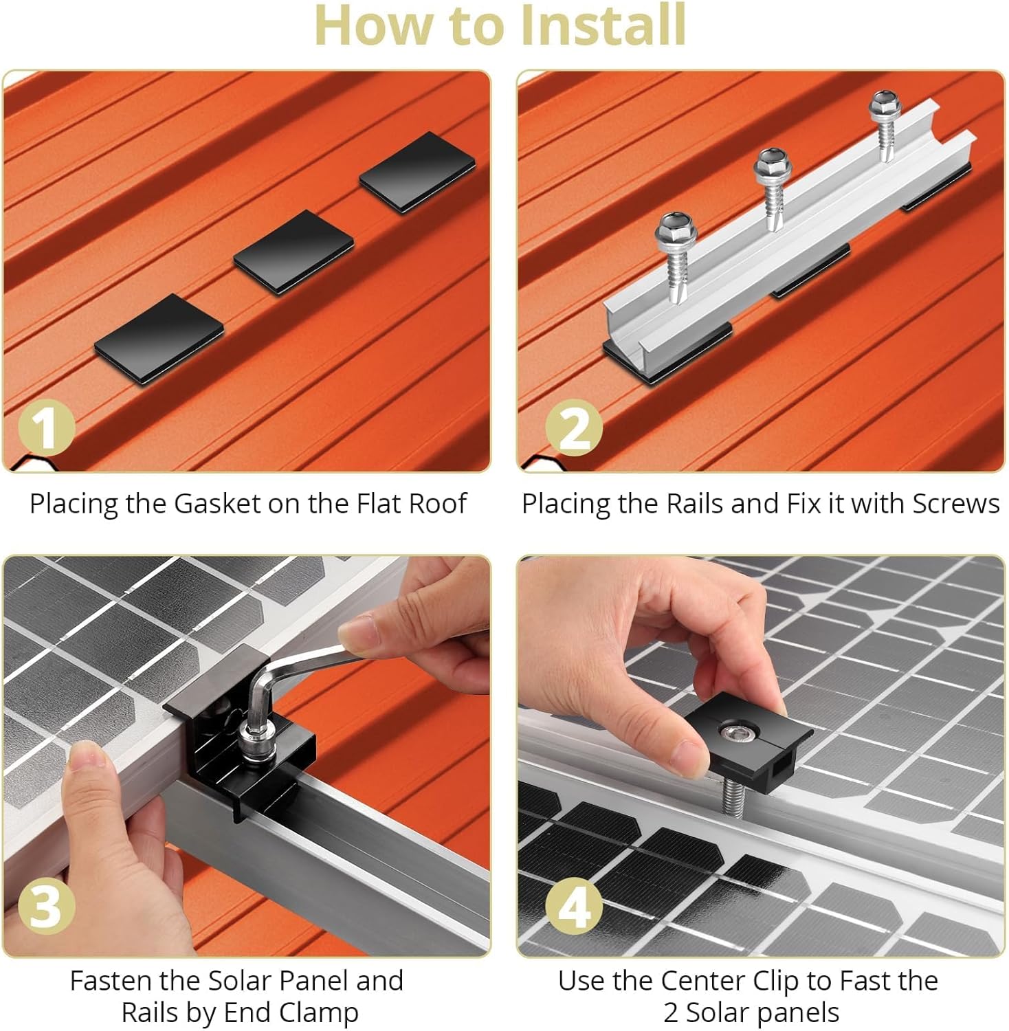 6Pcs Solar Panel Bracket Kit, Aluminium Solar Panel Roof Mounting Kit 7.87" Mounting Rail 30mm/35mm Solar Panel Mounting Brackets for Metal Roof, Tin Roof, Flat Roof, Sheet Roof