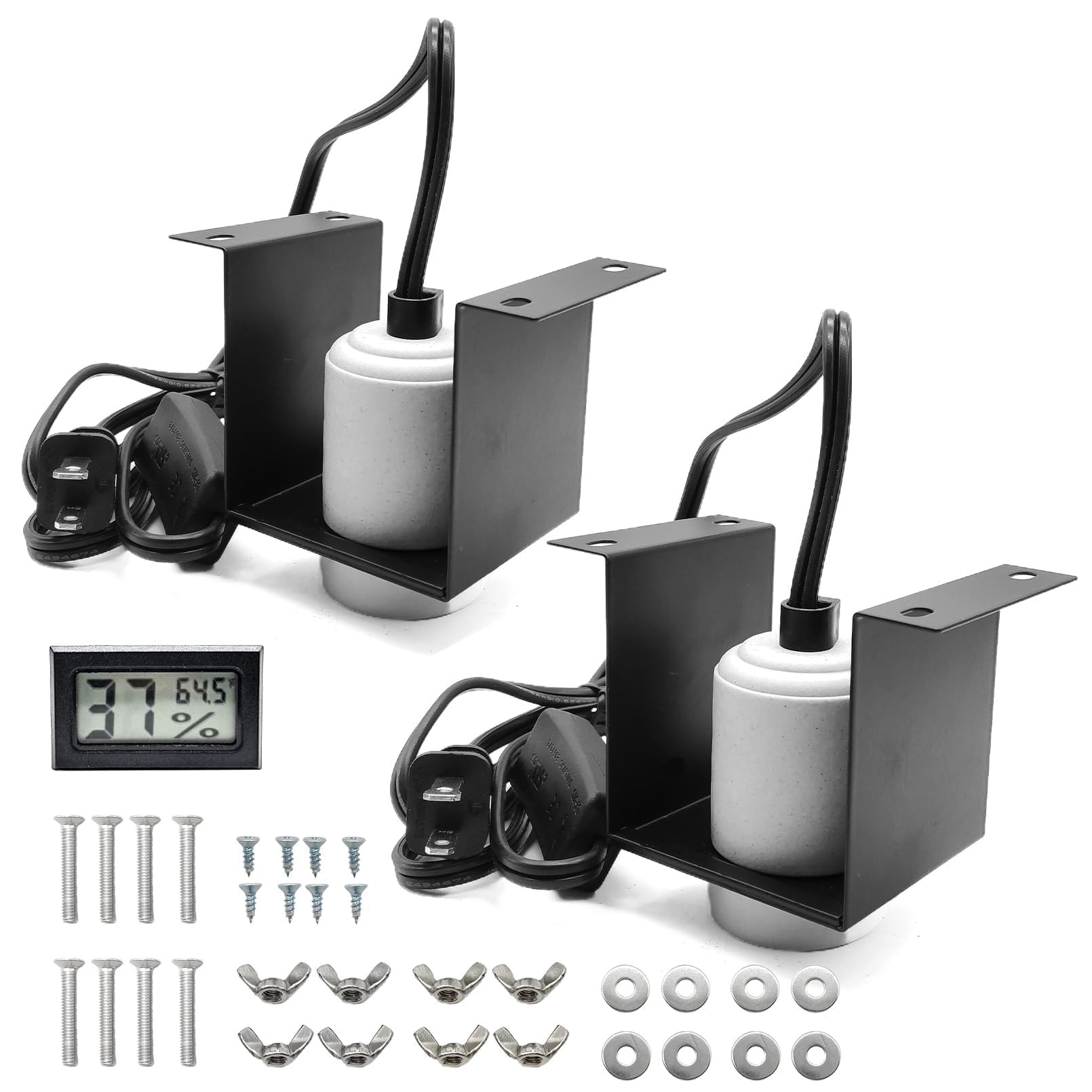 2PCS Reptile Light Fixture,Reptile Terrarium Heat Lamps Holder Bracket with Thermometer,Gecko Ceramic Heating Light Socket,Width-Increased Bearded Dragon Lamp Fixture for Lizard,Turtle,Snake