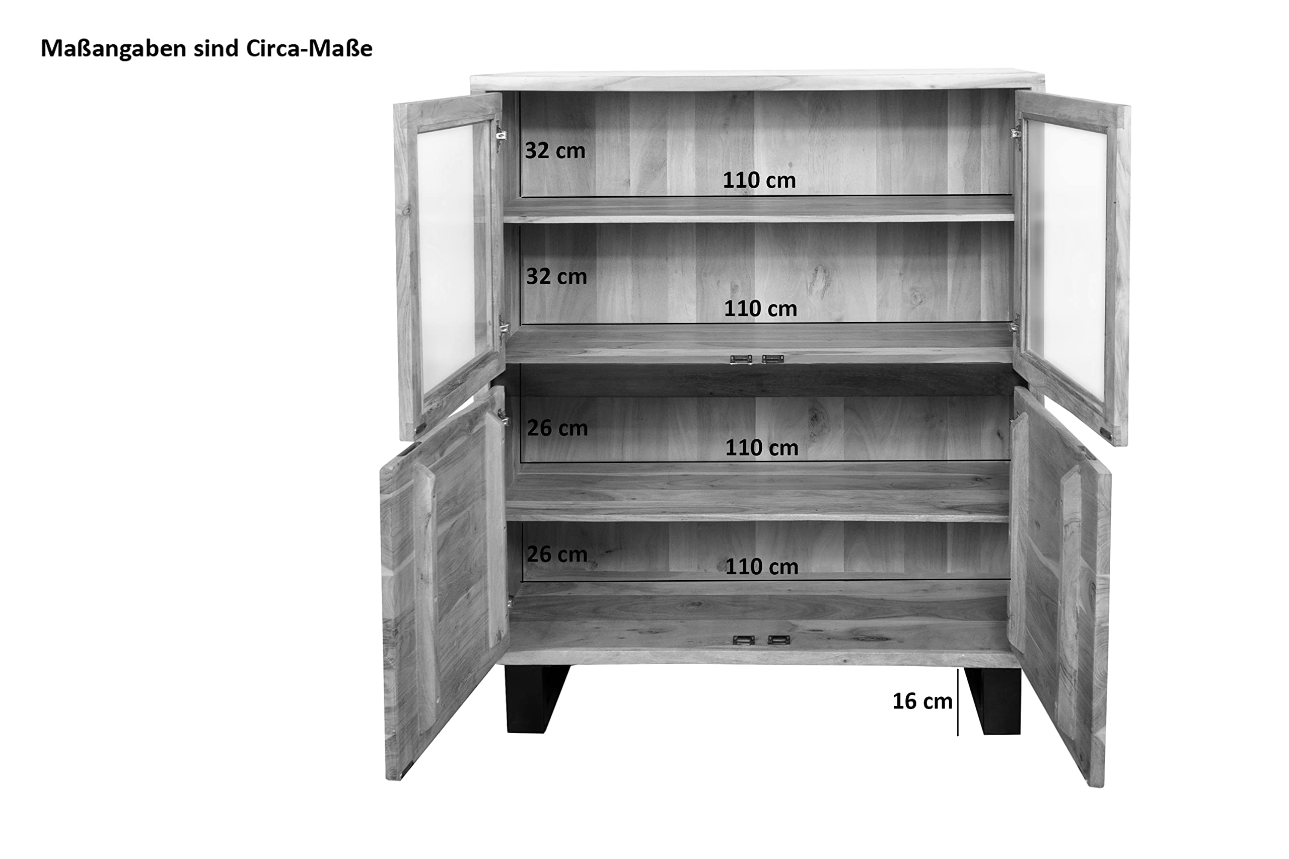 SAM Highboard Kyoto II, Akazienholz massiv & naturfarben, 118x45x140 cm
