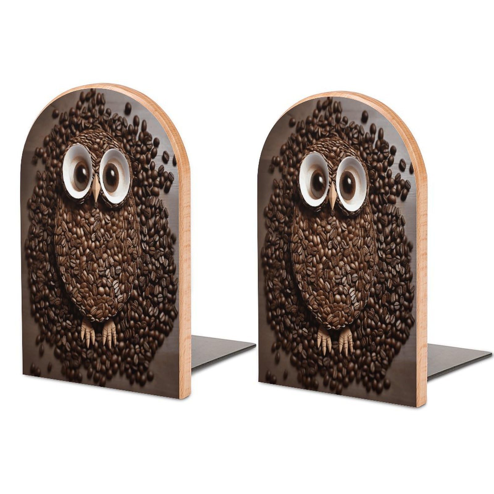 Coffee Bean Owl Bookend Wood Book End for Shelves Heavy Duty Non-Slip Wooden Bookend Support Universal Economy Bookends Fancy Modern Decorative Book Accessories 1 Pairs