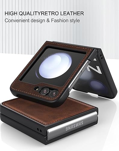 Miniatura 6 de Foluu Funda de piel sintética para Samsung Galaxy Z Flip 5 5G, funda de piel sintética + carcasa rígida de policarbonato ultrafina y duradera para