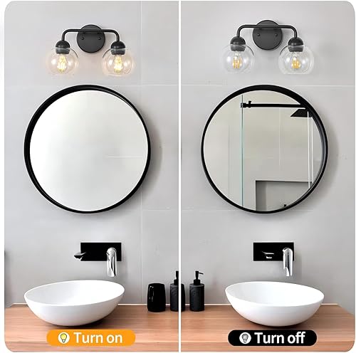 Miniatura 3 de Lámpara de baño negra, luz de tocador de 2 luces con pantallas de vidrio globo, luces de baño sobre espejo para dormitorio, pasillo, sala de estar,