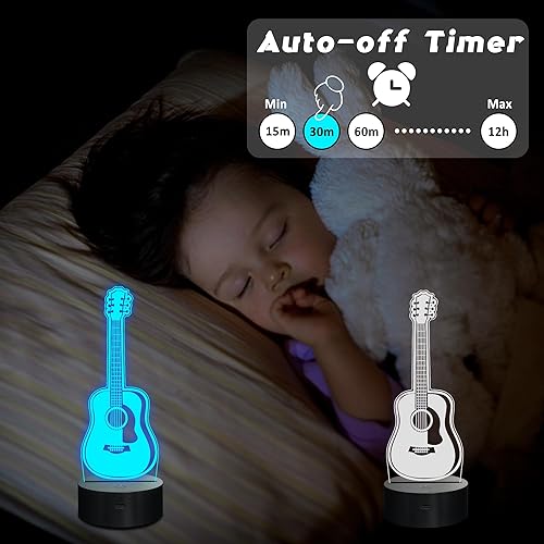 Miniatura 6 de Luz nocturna de guitarra acústica, lámpara LED de ilusión óptica 3D con control remoto y temporizador, regalos para guitarristas, guitarristas,
