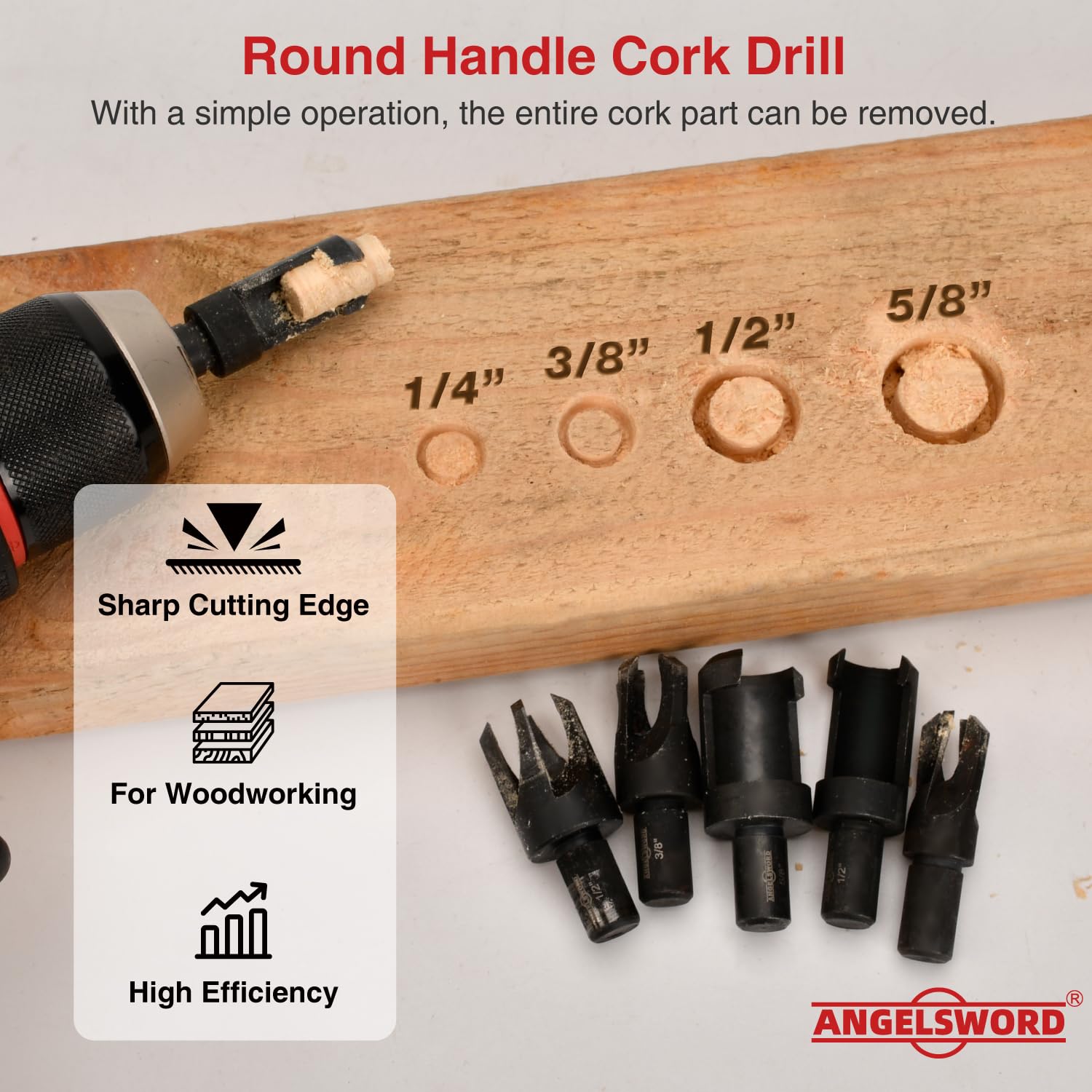ANGELSWORD Wood Plug Cutter Set - 8 Sizes -3