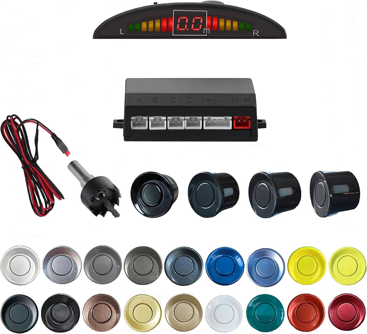 Parking Sensor Kit Backup Sensor Kit Reverse Sensor for Car 20 Color Options for Probes Adjustable Alarm Volume Professional Sensore de Reversa para Carro Safe Driving Assistant（Black